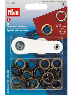 Caja de 15 ojales de 11 mm con herramienta de colocación - Latón antiguo