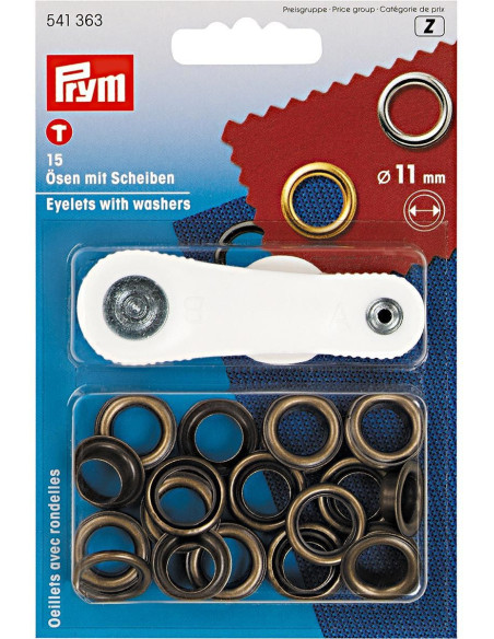 Caja de 15 ojales de 11 mm con herramienta de colocación - Latón antiguo