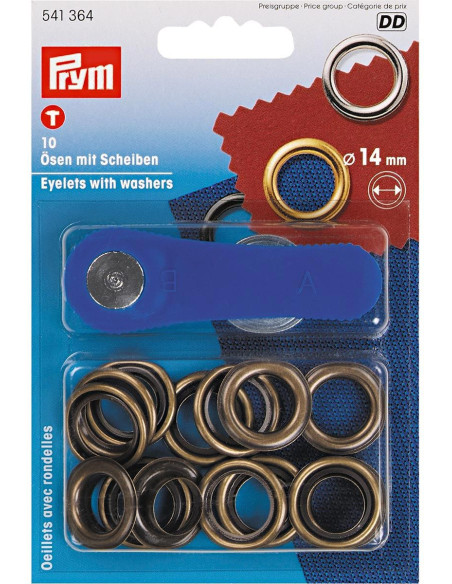 Caja de 10 ojales de 14 mm con herramienta de colocación - Latón antiguo