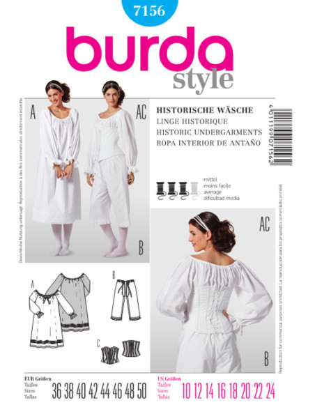 Patrón de lencería histórico - Burda 7156