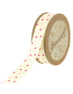 Cinta grosgrain con lunares rosas - 15 mm x 5 m