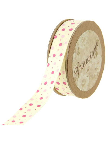 Cinta grosgrain con lunares rosas - 15 mm x 5 m