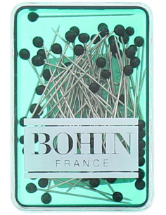 Caja de 80 alfileres extrafinos con cabeza de vidrio negro Bohin