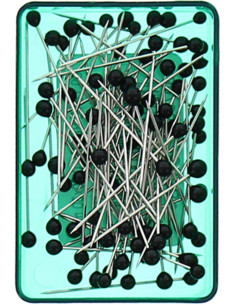 Caja de 80 alfileres extrafinos con cabeza de vidrio negro Bohin 2