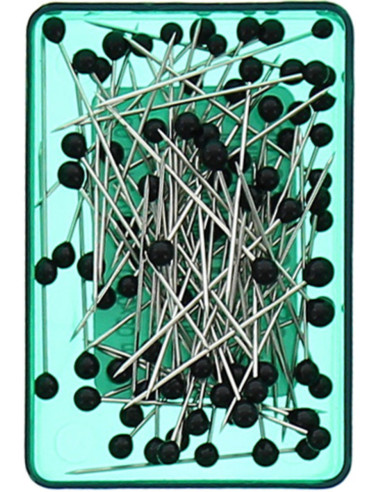 Caja de 80 alfileres extrafinos con cabeza de vidrio negro Bohin