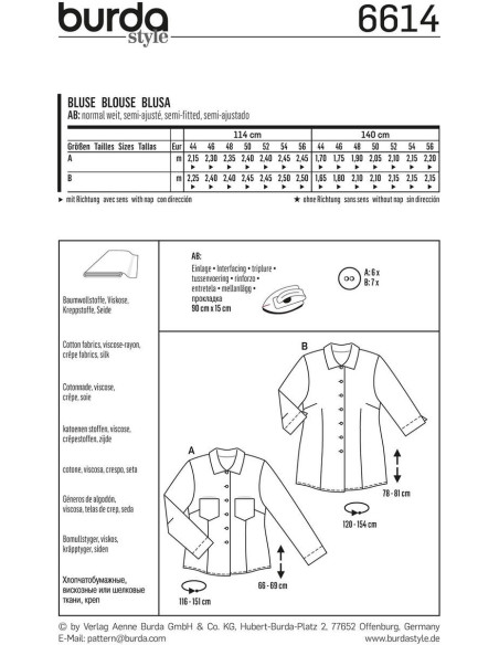 Patrón de blusa - Burda 6614