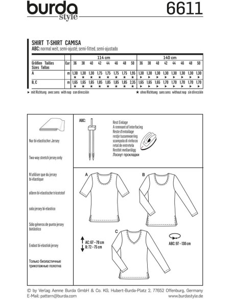 Patrón de camiseta - Burda 6611