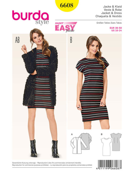 Patrón de chaqueta y vestido - Burda 6608