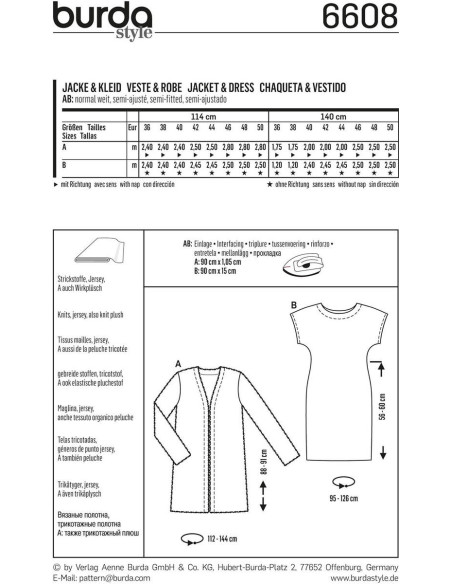 Patrón de chaqueta y vestido - Burda 6608