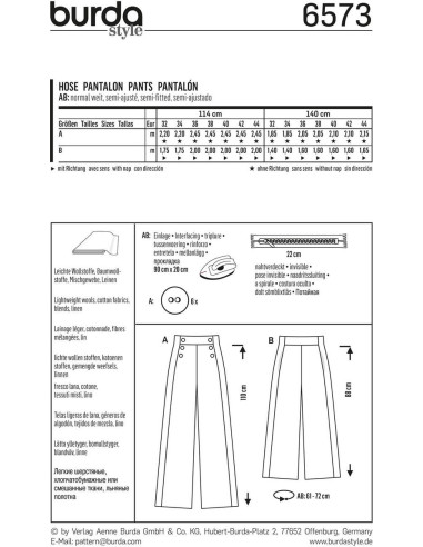 Patrón de pantalón - Burda 6573