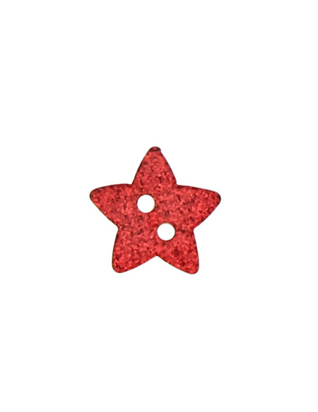 Botón de 2 agujeros con forma de estrella y purpurina - Rojo