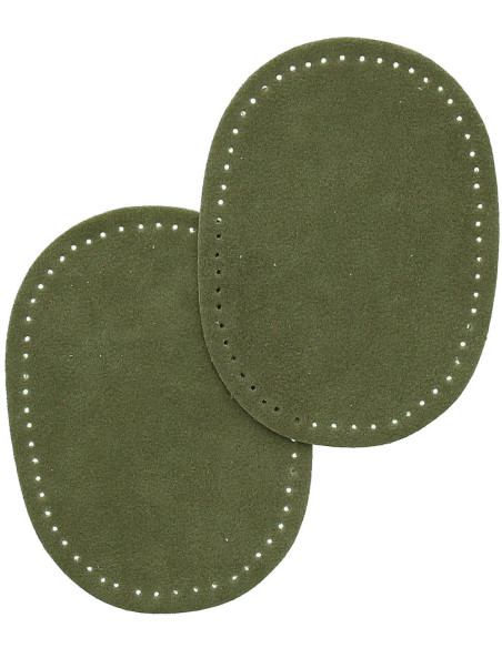 Mini par de codos y rodillas termoadhesivos - Imitación de ante verde oliva