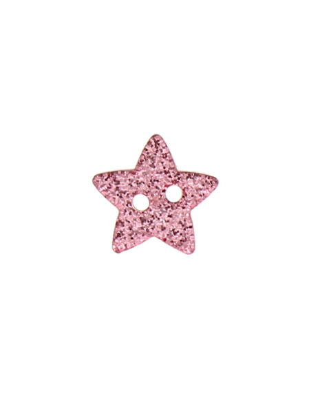 Botón de 2 agujeros con forma de estrella y purpurina - Rosa