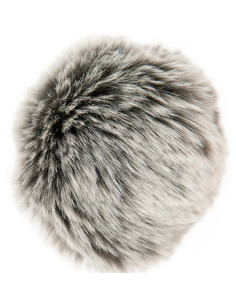 Pompón imitación piel 10 cm - Premium gris y crudo