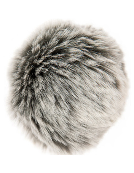 Pompón imitación piel 10 cm - Premium gris y crudo