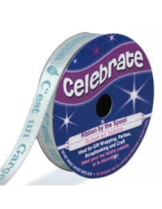 Cinta de satén Celebrate blanca impresa en azul es un niño - 10 mm x 4 metros