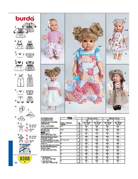 Patrón de ropa de muñecas a juego - Burda 8308