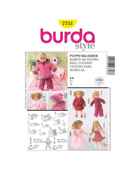Patrón de ropa de muñeca - Burda 7753