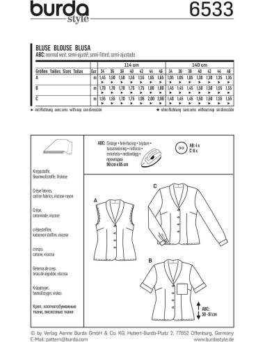 Patrón de blusa - Burda 6533