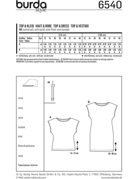 Patrón de blusa y vestido - Burda 6540