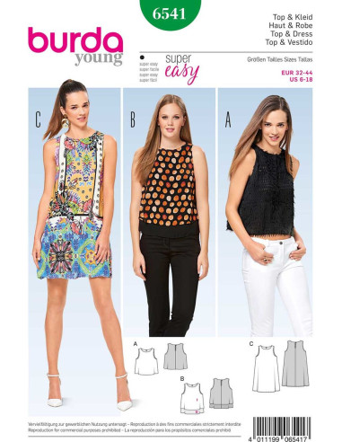Patrón de blusa y vestido - Burda 6541