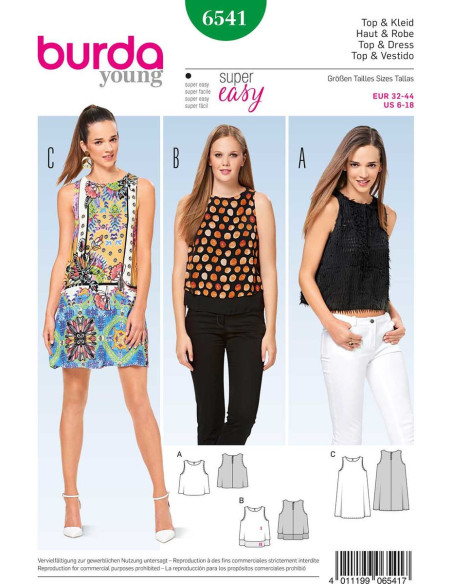 Patrón de blusa y vestido - Burda 6541