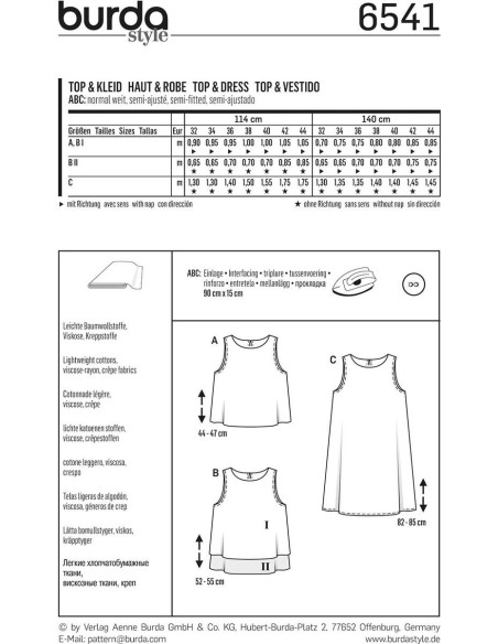 Patrón de blusa y vestido - Burda 6541