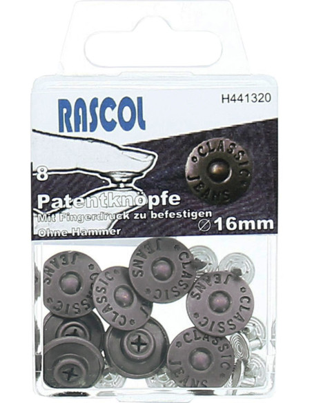 Caja de 8 botones vaqueros 16mm Rascol - Plata mate