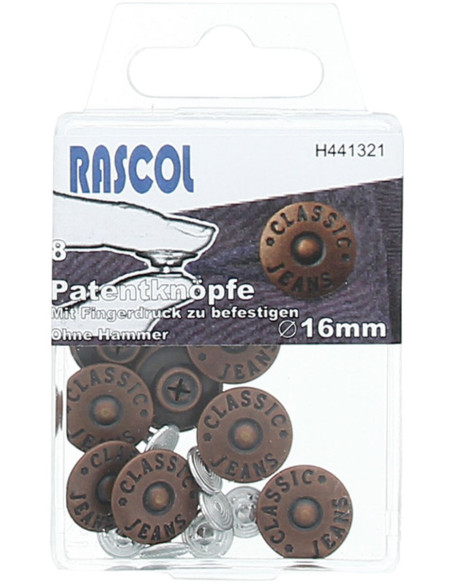 Caja de 8 botones vaqueros de 16 mm Rascol - Cobre mate