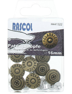 Caja de 8 botones vaqueros de 16 mm Rascol - Latón mate