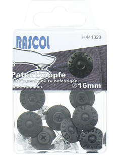 Caja de 8 botones vaqueros 16mm Rascol - Negro mate