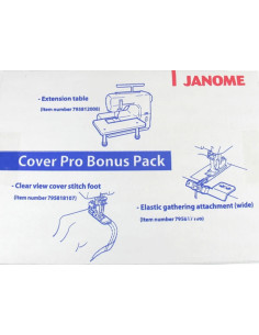 Kit de mesa extensible, pie para dobladillo cubierto y guía para colocar elástico Janome