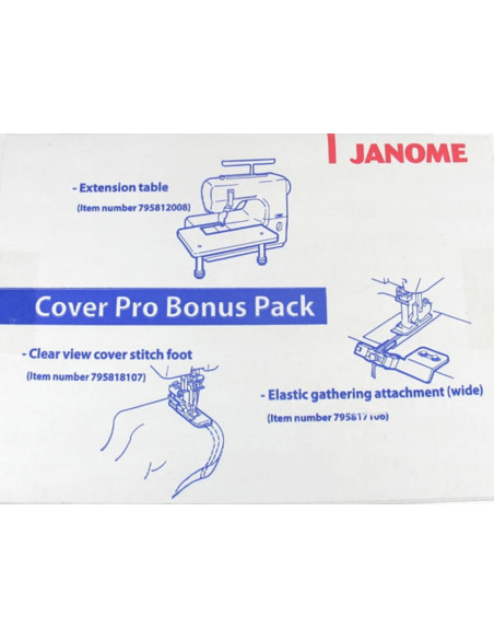 Kit de mesa extensible, pie para dobladillo cubierto y guía para colocar elástico Janome