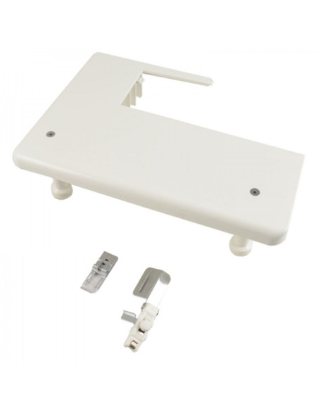 Kit de mesa extensible, pie para dobladillo cubierto y guía para colocar elástico Janome
