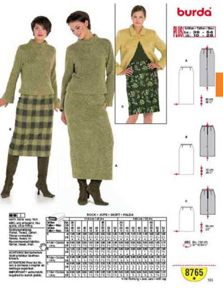 Patrón de Falda - Burda 8765