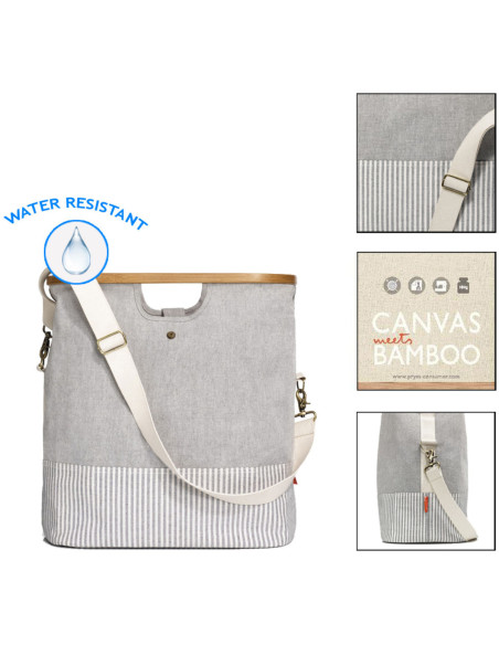 Bolso de lona y bambú gris M