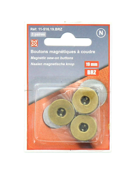 Juego de 3 botones magnéticos para coser - Bronce
