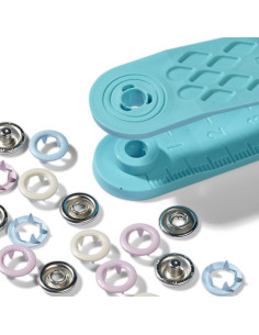 Caja de 21 botones de presión de jersey rosa, azul y crudo con herramienta de 8 mm 2