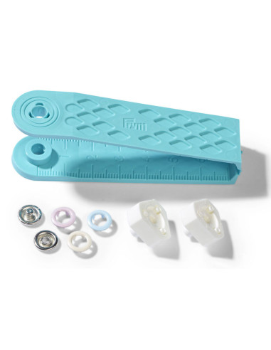 Caja de 21 botones de presión de jersey rosa, azul y crudo con herramienta de 8 mm