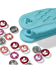 Caja de 21 botones de presión de jersey rojo, coral y fucsia con herramienta de 8 mm 2