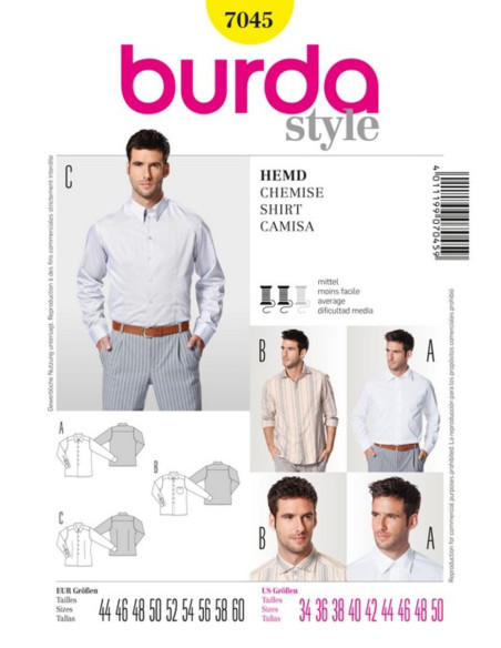 Patrón de camisa para hombre - Burda 7045