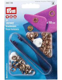 Caja de 10 botones de presión jersey Cobre con herramienta 10 mm