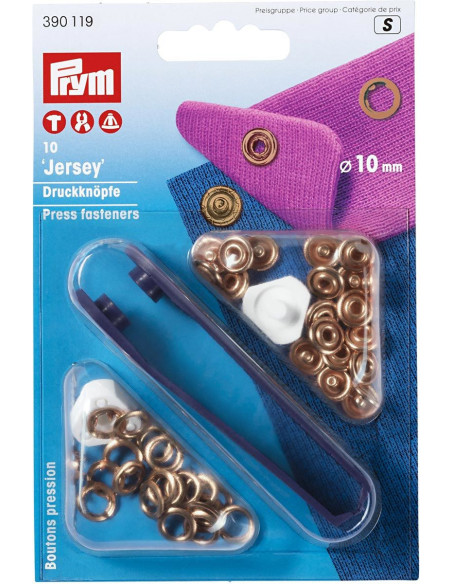 Caja de 10 botones de presión jersey Cobre con herramienta 10 mm