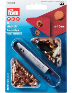 Caja de 10 botones de presión anorak Cobre con herramienta 15 mm
