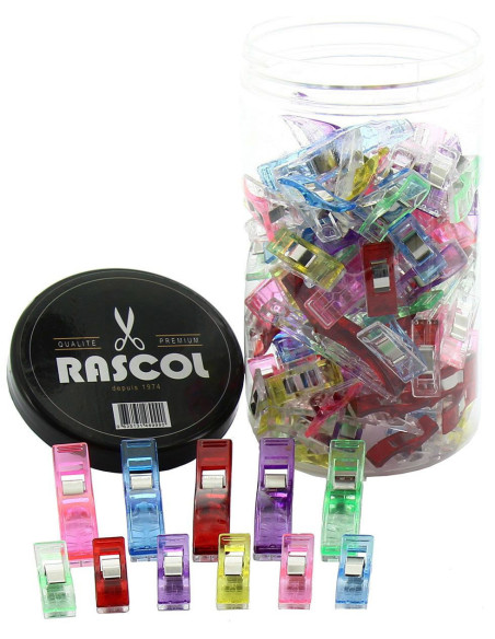 Tarro de 100 pinzas para telas multicolores Rascol