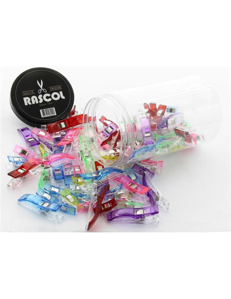 Tarro de 100 pinzas para telas multicolores Rascol