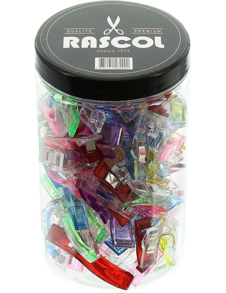 Tarro de 100 pinzas para telas multicolores Rascol