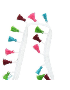 Galón de pompones multicolor blanco 2