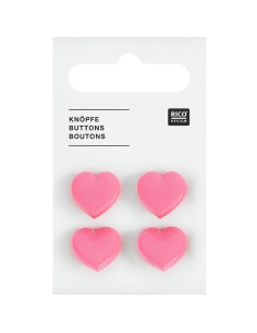Tarjeta de 4 botones corazones - Rosa 15 x 15 mm