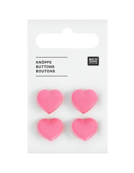 Tarjeta de 4 botones corazones - Rosa 15 x 15 mm